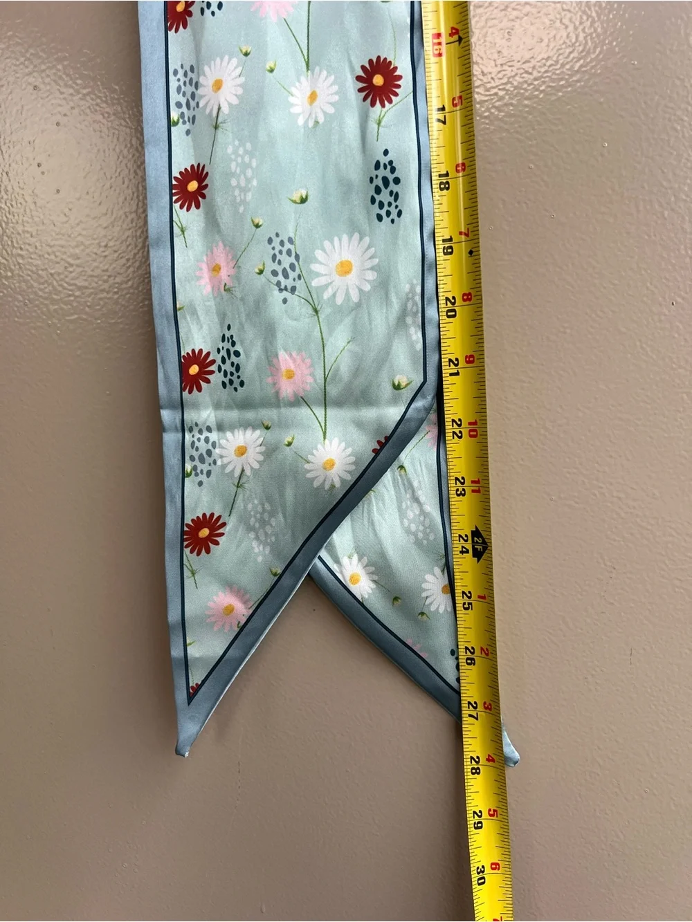Floral Skinny Scarf Light Blue Daisy Silk Feel Twilly Hair Neck Bag Scarf Travel